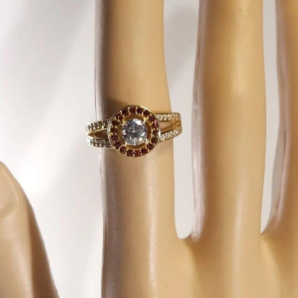 Simulated Diamond & Red Halo Ring SIZE 5-1/4